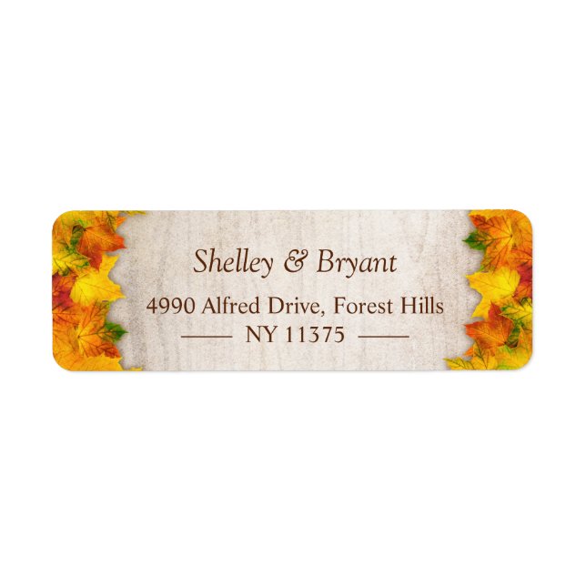 Rustic Autumn Gold Orange Maple Leaves Label (Front)