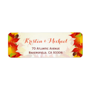 Rustic Autumn Gold Red Fall Leaves Address Label