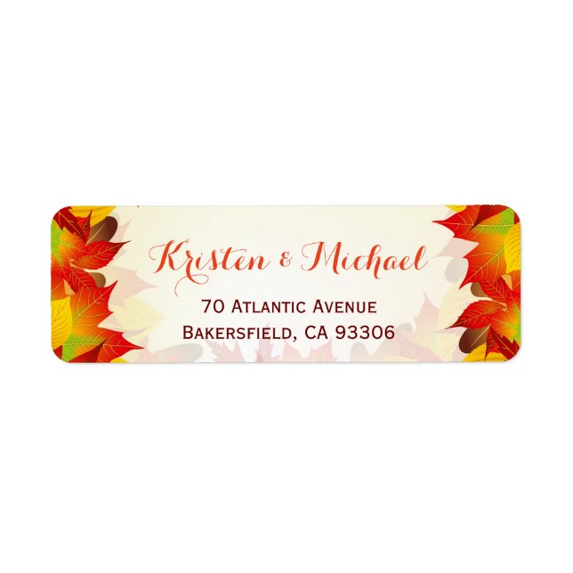 Rustic Autumn Gold Red Fall Leaves Address Label (Front)