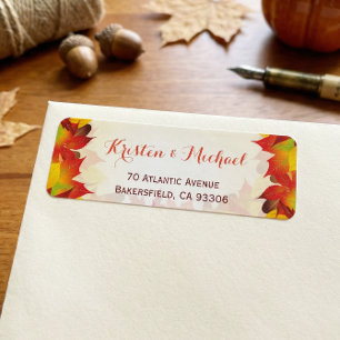 Rustic Autumn Gold Red Fall Leaves Address Label