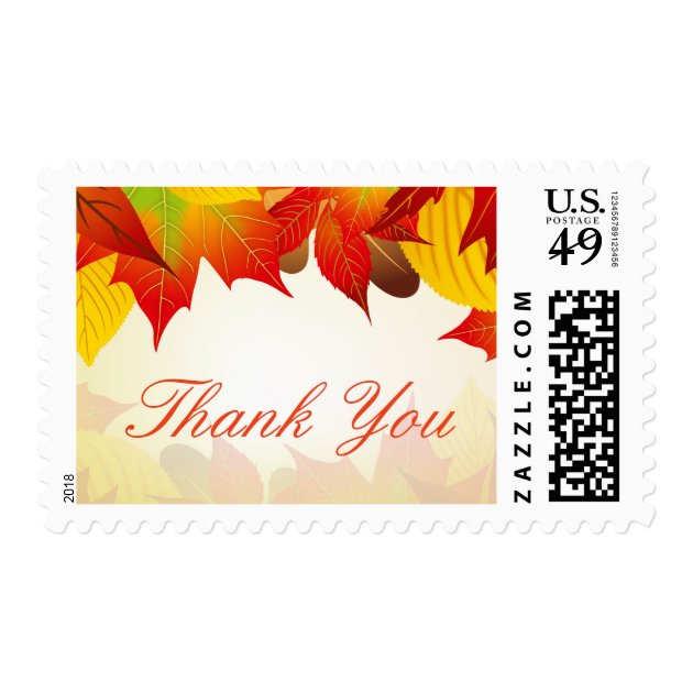 Rustic Autumn Gold Red Fall Leaves Thank You Postage