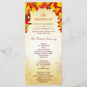 Rustic Autumn Gold Red Fall Leaves Wedding Program