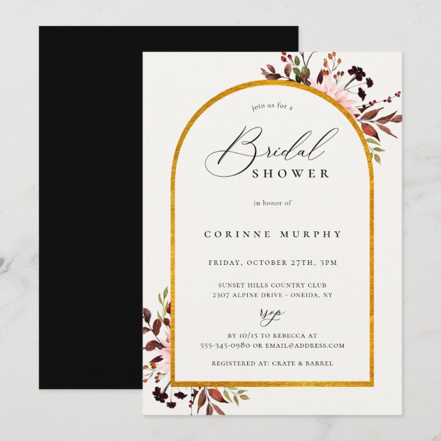 Rustic Autumn Golden Frame Bridal Shower Invitation (Front/Back)
