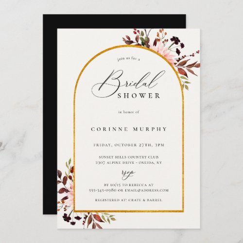 Rustic Autumn Golden Frame Bridal Shower Invitation