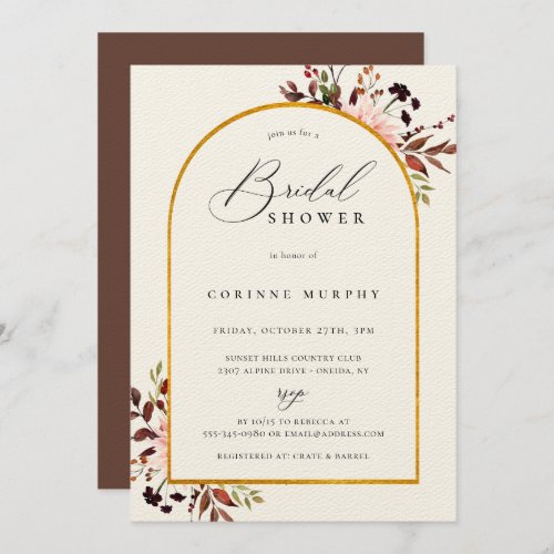 Rustic Autumn Golden Frame Bridal Shower Invitation