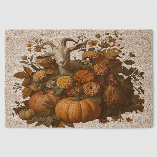 Rustic Autumn Harvest Fiber Doormat (Front)