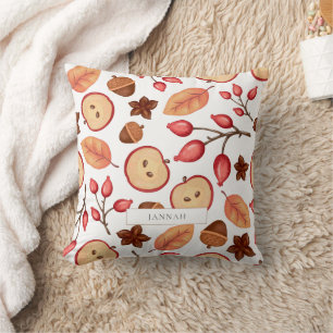 Rustic Autumn Harvest Watercolor Apple Botanical Throw Pillow