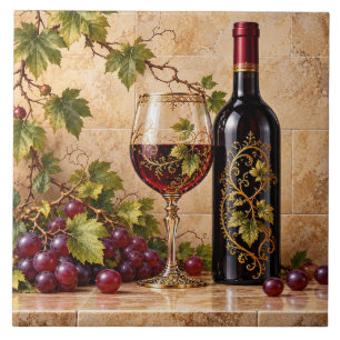 Rustic Autumn Harvest - Wine & Grape Ceramic Tile