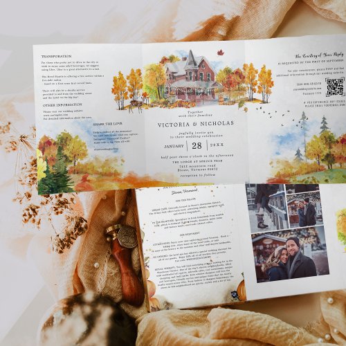 Rustic Autumn Homestead Wedding Tri_Fold Invitation