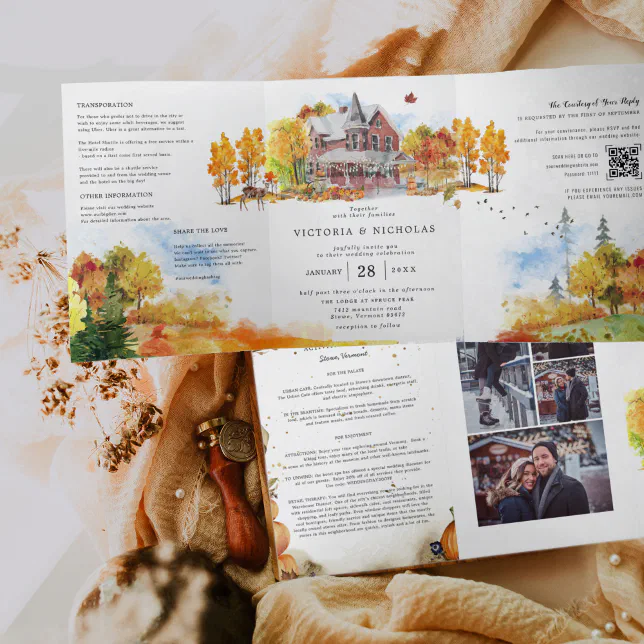 Rustic Autumn Homestead Wedding Tri-Fold Invitation | Zazzle