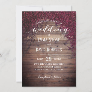 Rustic Autumn Ivy Leaves Barn Wooden Fall Wedding Invitation