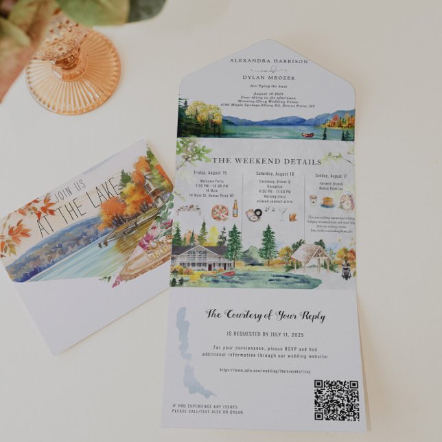 Rustic Autumn Lake Wedding All In One Invitation (Creator Uploaded)