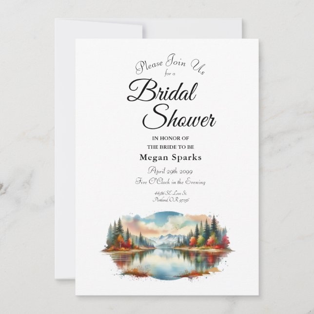 Rustic Autumn Lakeside Forest Bridal Shower Invitation (Front)