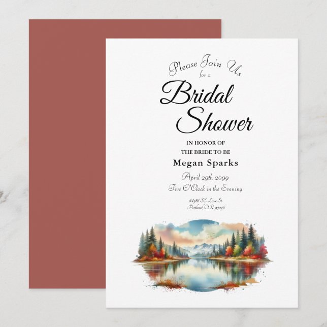 Rustic Autumn Lakeside Forest Bridal Shower Invitation (Front/Back)