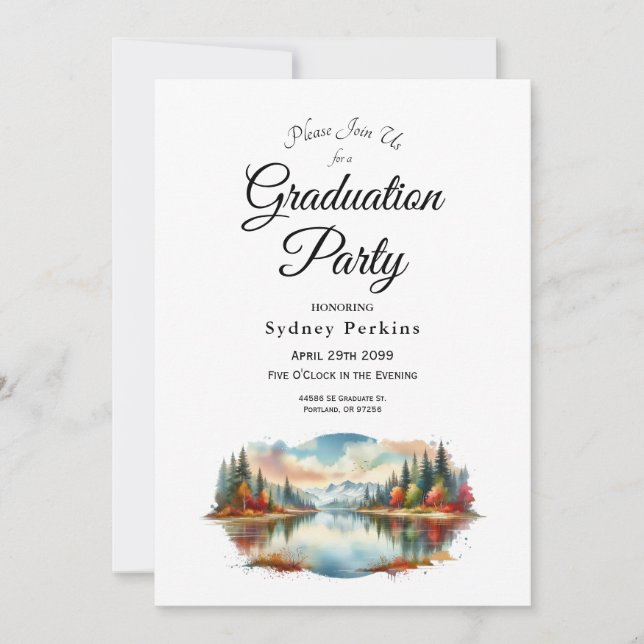 Rustic Autumn Lakeside Forest Graduation Party Invitation (Front)