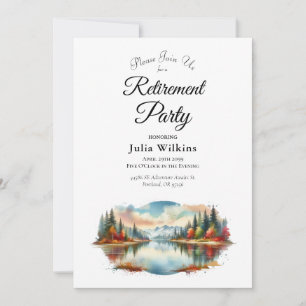 Rustic Autumn Lakeside Forest Retirement Party Invitation