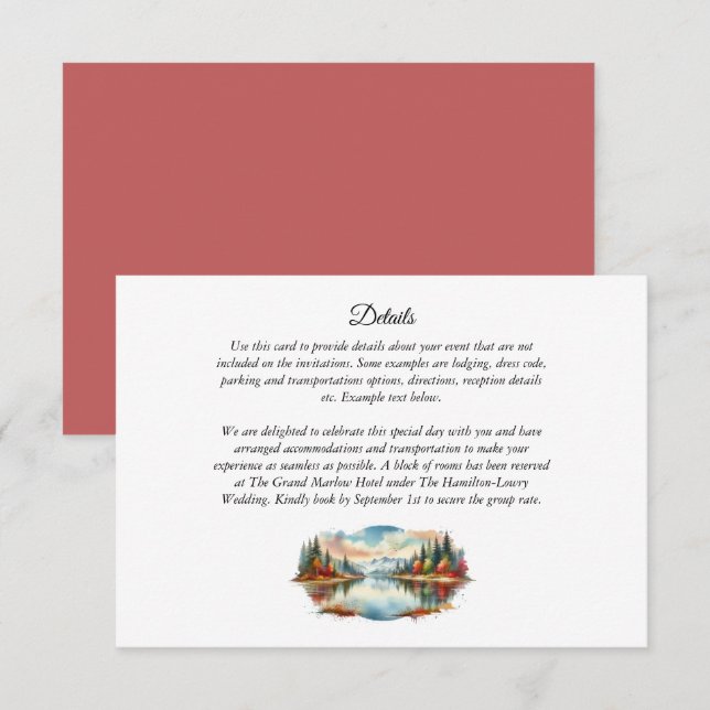 Rustic Autumn Lakeside Forest Wedding Enclosure Card (Front/Back)