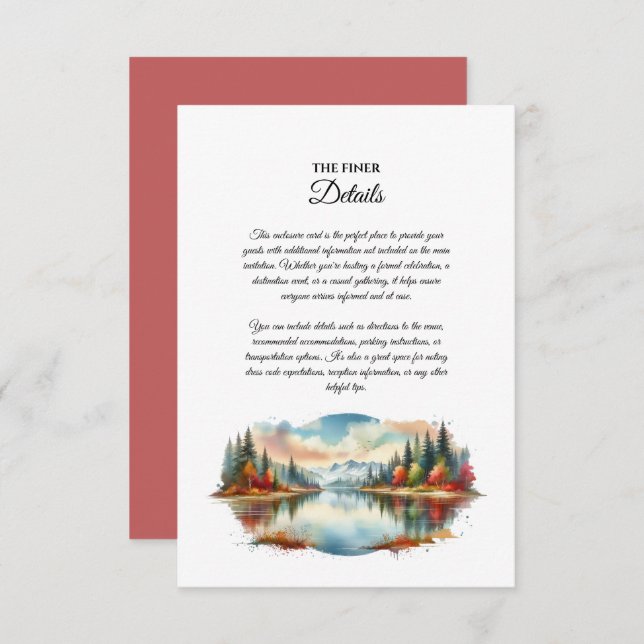 Rustic Autumn Lakeside Forest Wedding Enclosure Card (Front/Back)