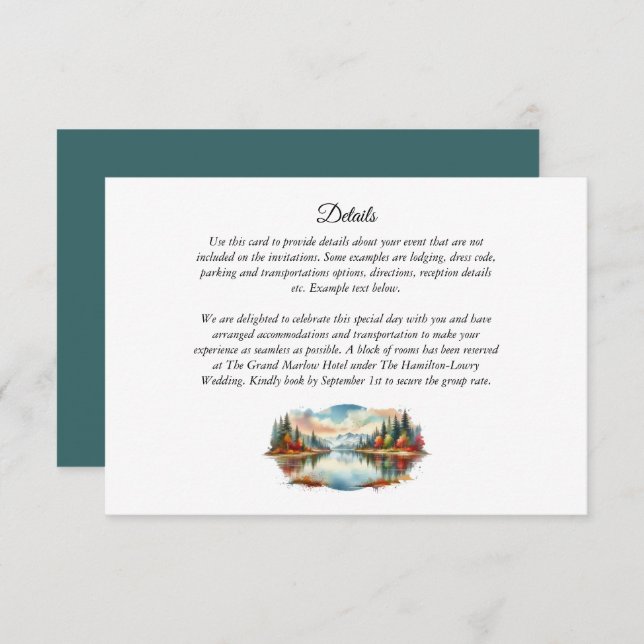 Rustic Autumn Lakeside Forest Wedding Enclosure Card (Front/Back)