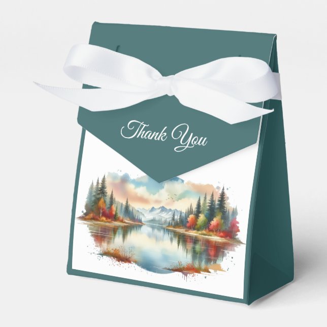 Rustic Autumn Lakeside Forest Wedding Favor Boxes (Front Side)