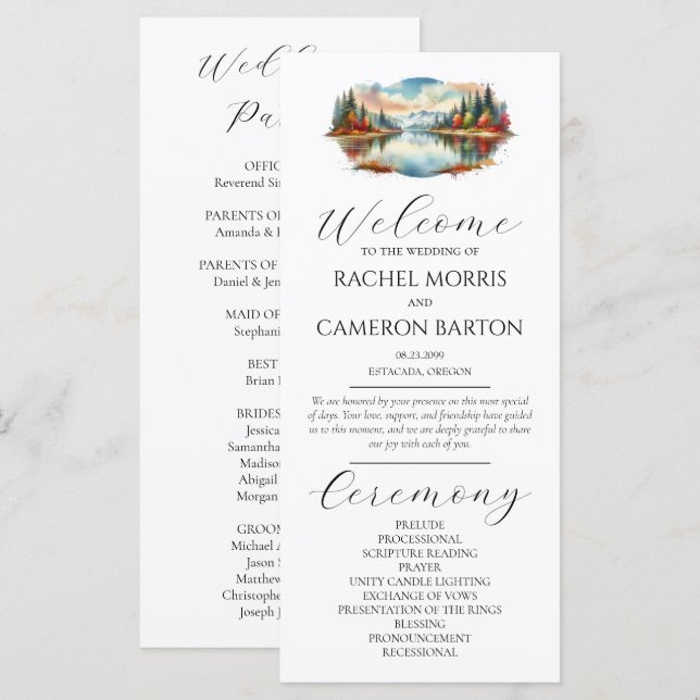 Rustic Autumn Lakeside Forest Wedding Program (Front/Back)