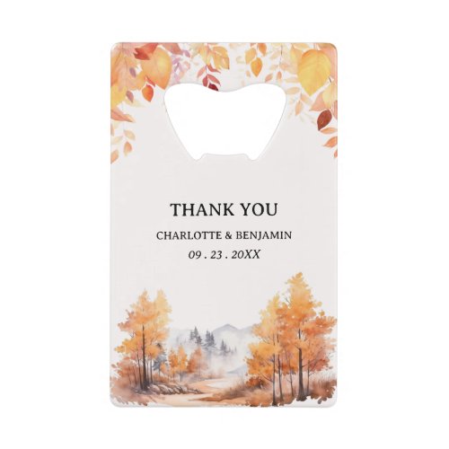 Rustic Autumn Landscape  Leaves  Wedding Favor Credit Card Bottle Opener