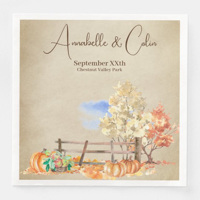 Rustic Autumn Landscape Trees & Pumpkins Parchment Paper Dinner Napkins (Front)