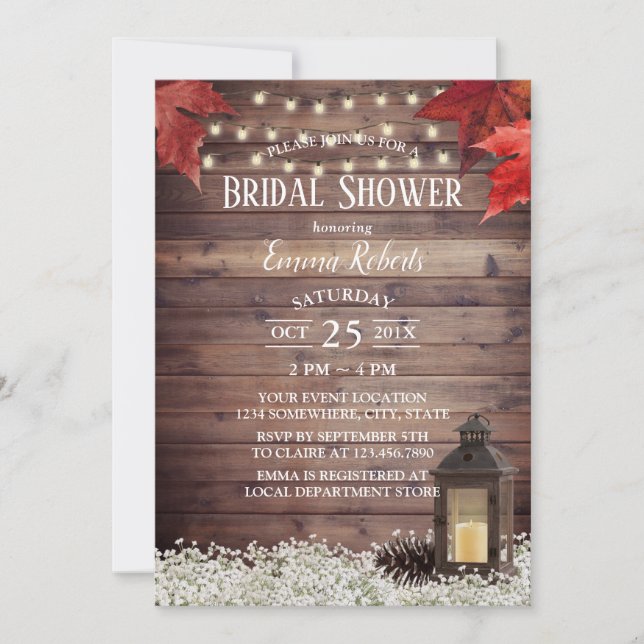 Rustic Autumn Lantern Fall Wedding Bridal Shower Invitation (Front)