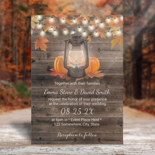 Rustic Autumn Lantern  Pumpkins Fall Wedding  Invitation