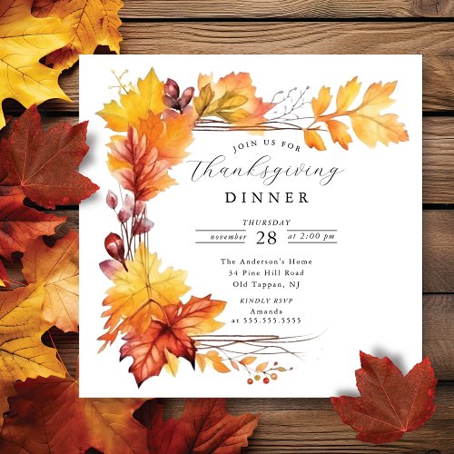 Rustic Autumn Leaf Thanksgiving Invitation