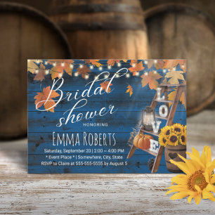 Rustic Autumn Leave Love Ladder Navy Bridal Shower Invitation