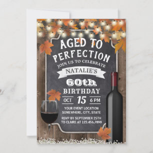 Rustic Autumn Leaves 60th Birthday Wine Party Invitation