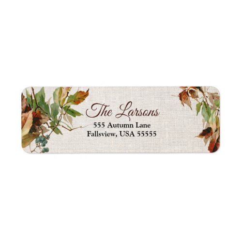 Rustic Autumn Leaves and Linen Label