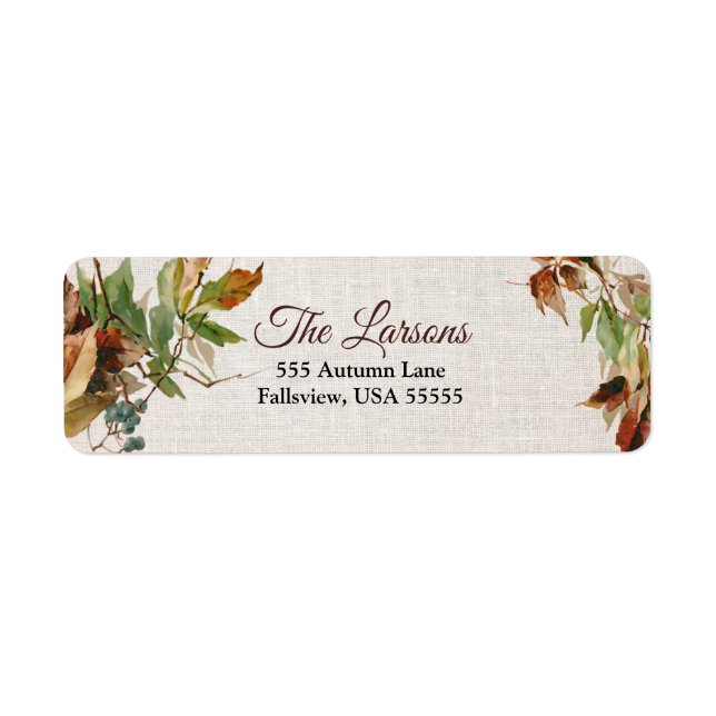 Rustic Autumn Leaves and Linen Label (Front)
