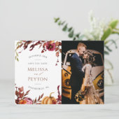 Rustic Autumn Leaves and Pumpkin Save the Date (Standing Front)