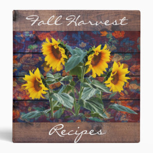 Rustic Autumn Leaves and Sunflowers 3 Ring Binder