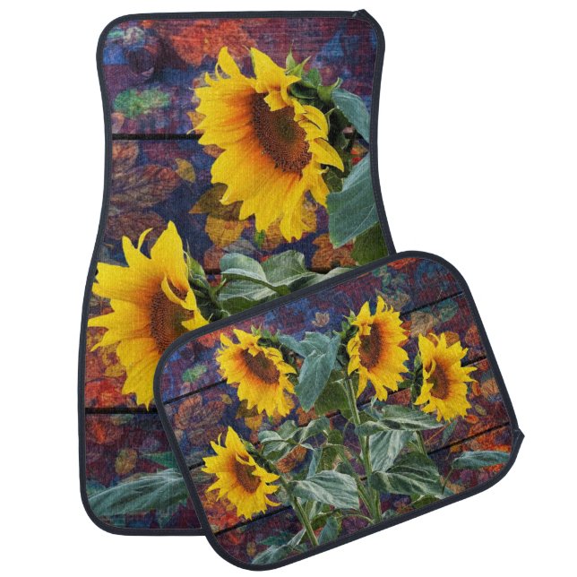 Rustic Autumn Leaves and Sunflowers Car Floor Mat (Set)