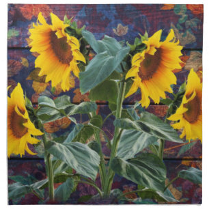Rustic Autumn Leaves and Sunflowers Cloth Napkin