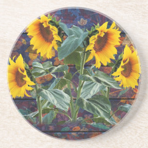 Rustic Autumn Leaves and Sunflowers Coaster