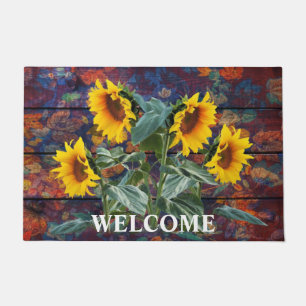 Rustic Autumn Leaves and Sunflowers Doormat