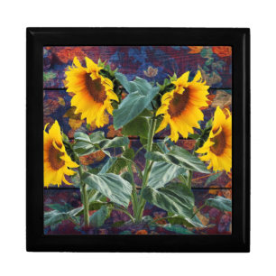 Rustic Autumn Leaves and Sunflowers Gift Box
