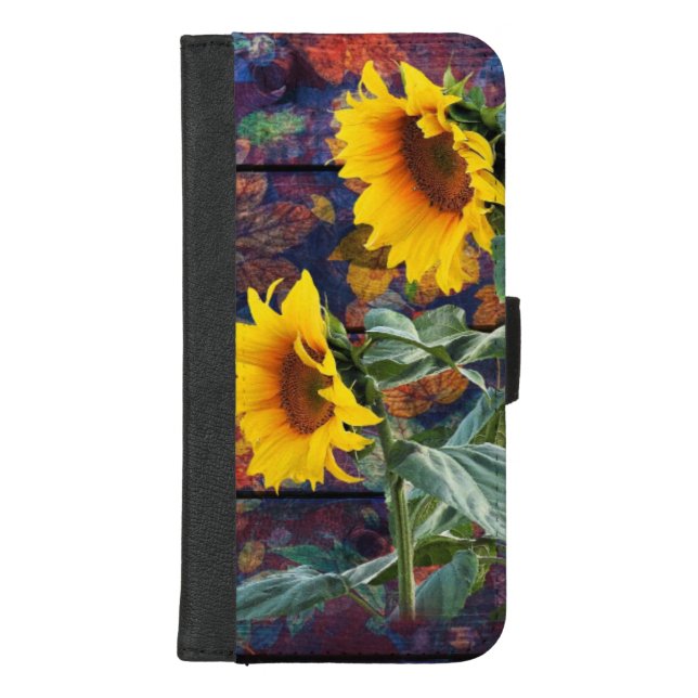 Rustic Autumn Leaves and Sunflowers iPhone Wallet Case (Front)