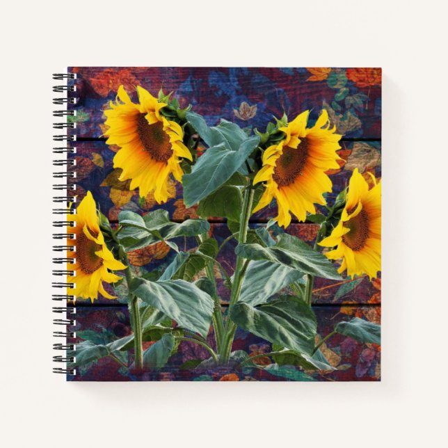 Rustic Autumn Leaves and Sunflowers Notebook (Front)
