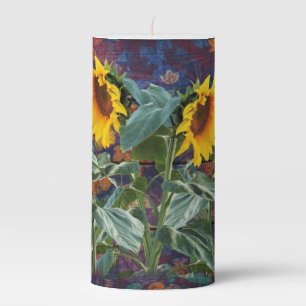 Rustic Autumn Leaves and Sunflowers Pillar Candle