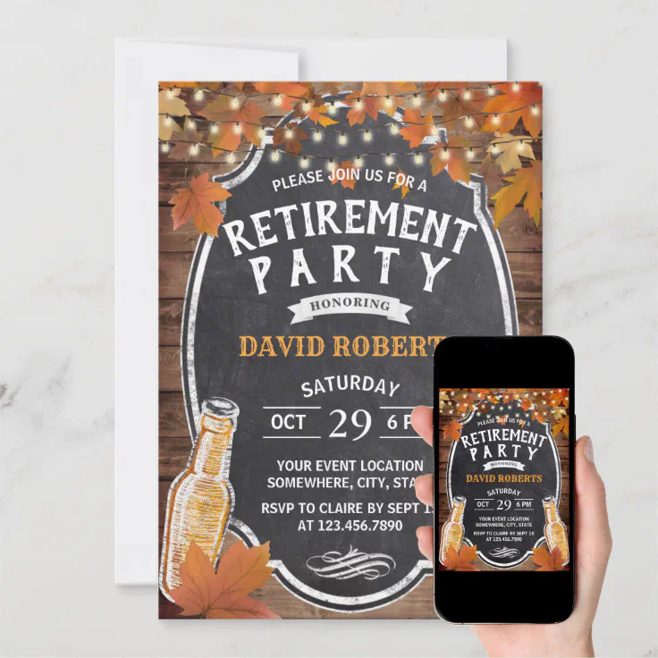 Rustic Autumn Leaves Beer Retirement Party Invitation Zazzle
