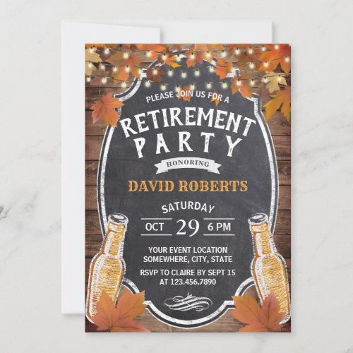 Rustic Autumn Leaves Beer Retirement Party Invitation