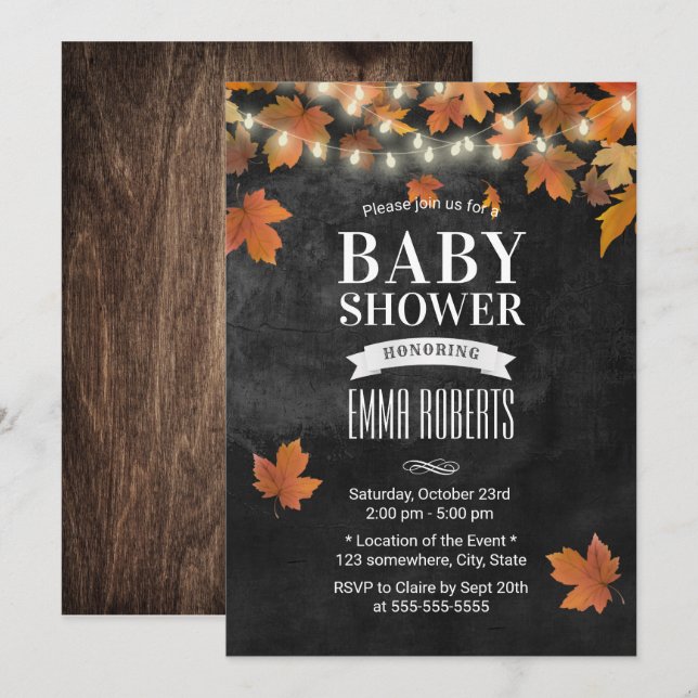 Rustic Autumn Leaves Chalkboard Baby Shower Invitation (Front/Back)