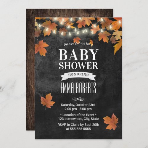 Rustic Autumn Leaves Chalkboard Baby Shower Invitation