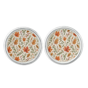 Rustic Autumn Leaves Cream Fall Botanical Wedding Cufflinks