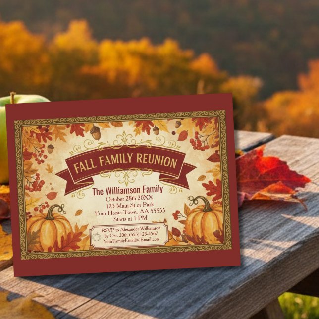 Rustic Autumn Leaves Fall Family Reunion Card (Creator Uploaded)
